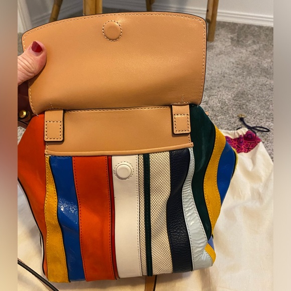 Tory Burch Half Moon Balloon Striped Satchel - Picture 9 of 14